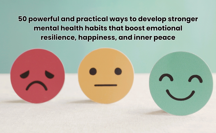 50 powerful and practical ways to develop stronger mental health habits that boost emotional resilience, happiness, and inner peace